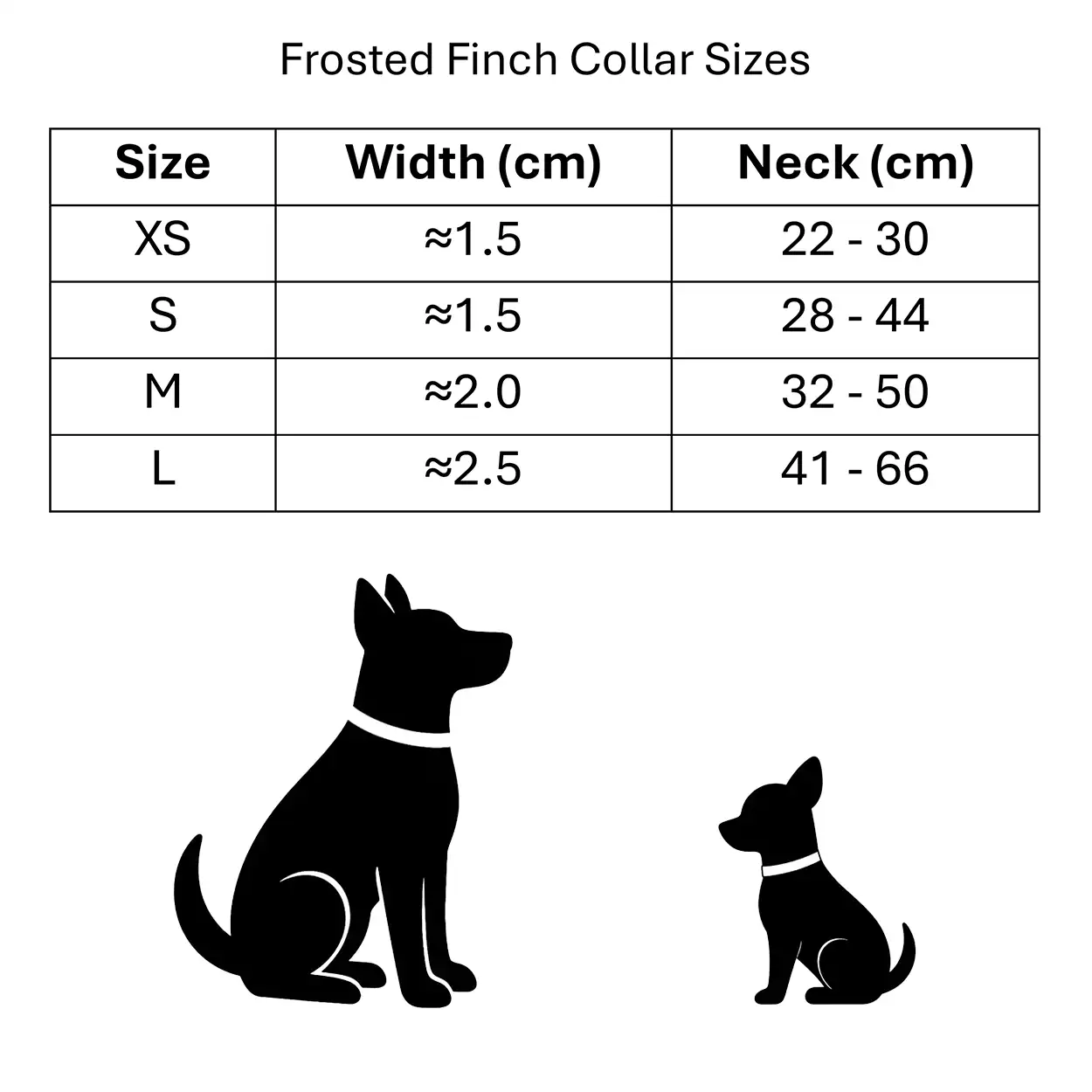 Fosted Finch Dog Collar Size Chart