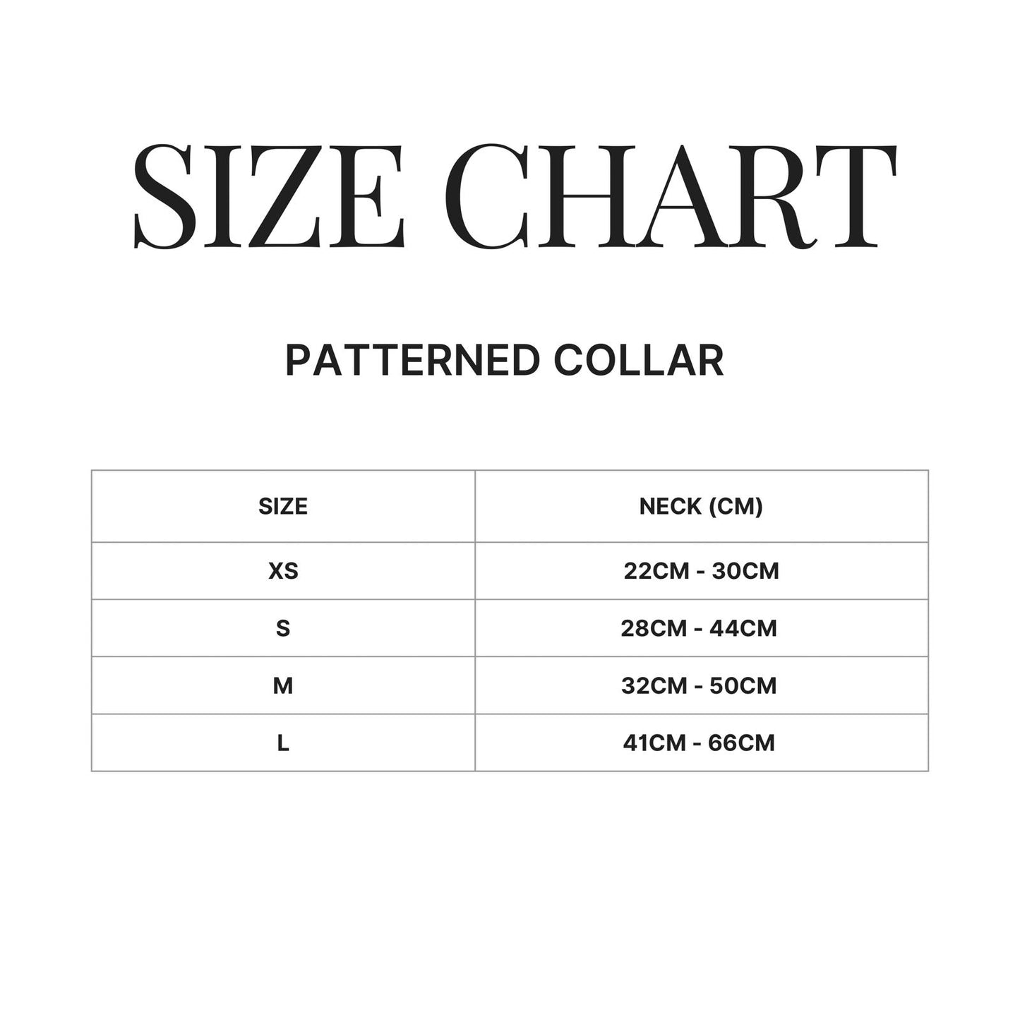 Size Chart Forest of the Forrest Pattened Collar